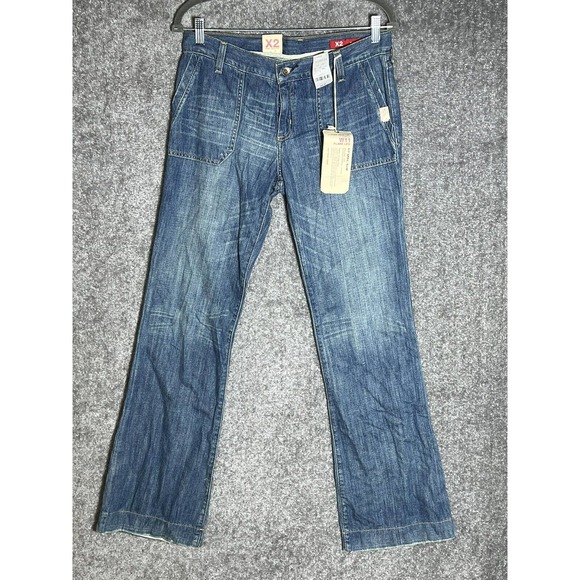 Express X2 Slim Fit W11 Flare Leg Jeans Womens Size 6 Blue Denim Patch Pocket‎ - Picture 1 of 14